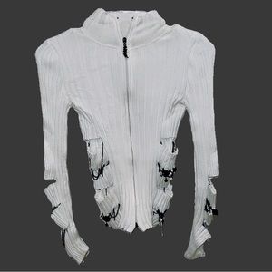 edgy zip up jacket with holes and chains⛓️